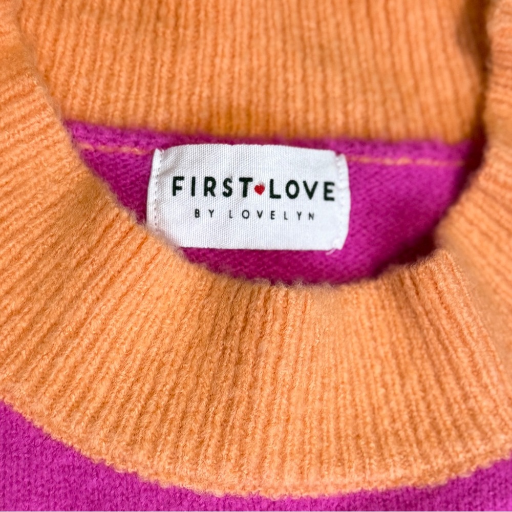 First Love by Lovelyn Pink Grey Colorblock Striped Mock Neck Sweater IT1478‎ M - Picture 4 of 5